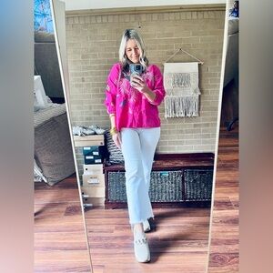 Johnny Was Hot Pink Embroidered Tropical Tunic